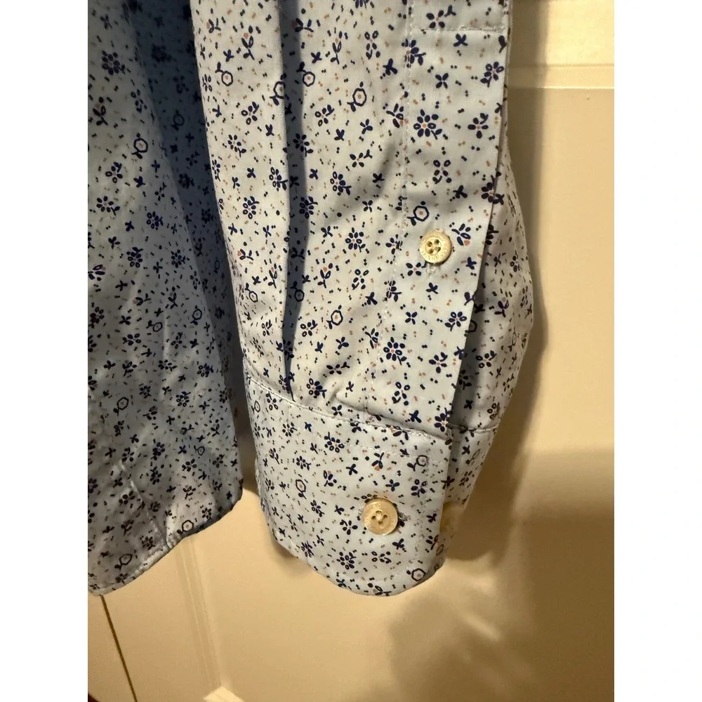 Crown & Ivy Mens 3XLT Classic Fit Floral Microprint Button Down Shirt Light Blue